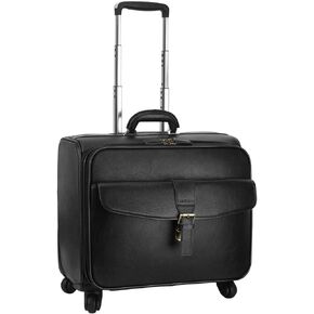 Leathario Leather Rolling Laptop Case Wheeled Briefcase Suitcase Roller Boarding