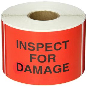 Tape Logic Aviditi Tape Logic 3" x 5","Inspect for Damage" Fluorescent Red Warning Sticker, for Shipping, Handling, Packing, and Moving (1 Roll of 500 Labels)
