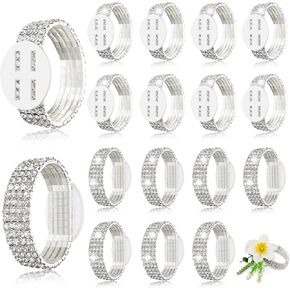 Henoyso 24 Pcs Wrist Corsage Bracelet for Wedding Rhinestone Elastic Bracelet DIY Flower Holder Design Accessories Prom Ceremony Anniversary Bridal Shower Party Accessories(Silver)