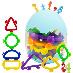 Bath Toys Suction Toys Sensory Toys for Kids Ages 3-7 Boys Girls Stress Release Toys Travel Toys Window Shower Bathtub Toy with Dinosaur Eggshell Storage (23 Pcs)