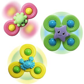 3PCS Suction Cup Spinner Toys for 1 Year Old Baby,Novelty Spinning Tops Bath Toys for Toddlers Kids Age 1-3 Sensory Baby Toys Girl Boy Birthday Gift