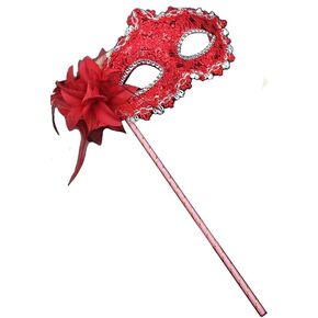 AZYOUNG Women's Masquerade Masks Side Feather Flower Petal Hand Held Lace Mask with Stick