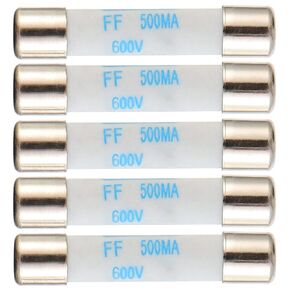 BOJACK Digital Multimeter Fuse 0.5A 500mA 600V DC Fast Acting Nickel-Plated Brass Ceramic Fuse 6.3x32 mm FF500mA (Pack of 5)