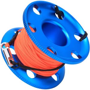 Astibym Spool Dive Reel, Stainless Steel Blue Diving Finger Spool Reel with Fluorescent Orange Line Underwater Snorkeling Accessory(30M), Diving