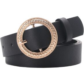 FACITE Belts for Women Black Leather Belt Women Trendy Womens Belts Jeans Soft Ladies Waist Belts Adjustable Size Up to 38"