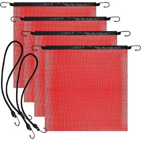 Lainballow 4 Pack Safety Flags with Wire Loop, 18 x 18 Inch Red Warning Flags for Truck Loads, Oversize Load Flags Mesh Safety Flags for Truck and Pedestrian Crossings
