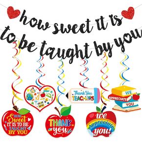 How Sweet it is to be taught by You Banner Teacher Appreciation Banner Teacher Appreciation Decorations with Teacher Appreciation Hanging Decorations for Teachers Day Party Decorations