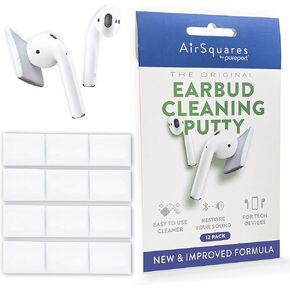 AirSquares Earbud Cleaning Putty - The Original - AirPod Cleaner Kit | Remove Wax, Dirt & Gunk from The Speaker Grille & Other Surfaces of AirPods, Earbuds & Tech Devices | (12-Pack)