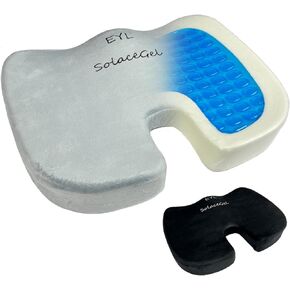 Memory Foam Seat Cushion with Cooling Gel Technology - Lumbar Back Support Pillow for Sitting in Office Desk Chair, Wheelchair, Car Seat and More Help with Tailbone Pressure and Sciatica Pain Relief