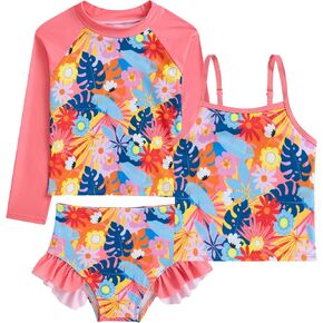Funnycokid Girls Swimsuit 3 Pieces Long Sleeve Rash Guard Set Tankini Bathing Suits Summer Kids Swimwear 3-10 Years in Kuwait