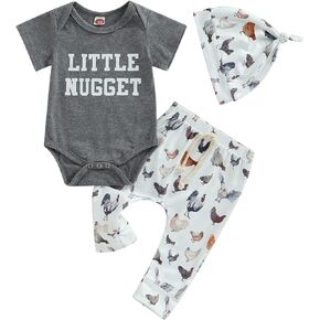 Karuedoo Newborn Baby Boy Farm Outfit New to the Farm Romper Animal Print Long Pants with Hat 3Pcs Country Outfits Set