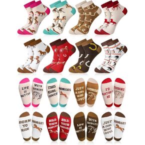Xtinmee 8 Pairs Horse Racing Socks for Women Derby Socks Girls Funny Horse Ankle Socks Novelty Gifts for Horse Lovers Equestrian Gift