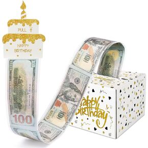 Money Box for Cash Gift- Birthday Money Pull Box - Fun Money Gift Ideas, Perfect Cash Birthday Gifts for Kids, Her, Wife, Mom, Girls, Daughter, Women, and Men - White