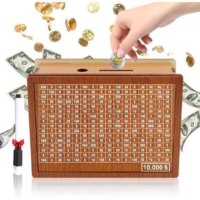 Cash Vault Wooden Savings Box, Wooden Cash Saver Money Box, Cash Saver Box, Piggy Bank for Adults, Coin Counter Piggy Bank, Money Box with Counter, Wooden Money Box with Money Target and Numbers in Kuwait
