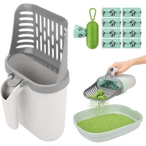 MYPIN Cat Litter Scooper with Holder, Upgraded Cat Litter Shovel with Bags, Cat Scooper with Extra 135 Count Litter Waste Bags, Large Capacity Portable Litter Shovel (Without Baffle)