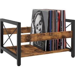 ELITEROO Vinyl Record Holder, Wooden Record Crate Fits 7" -12" Records, Vinyl Shelf Holds up to 50-100 Albums, DVDs, CDs or Files Wood Book Storage Stand Desktop Organizer Box, Rustic Brown