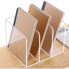 3 Slots Acrylic Magazine Holder, Desktop File Sorter Organizer Rack Bookshelf, Workspace Sorters Office Desk Accessories Organization Storage Stand, Clear