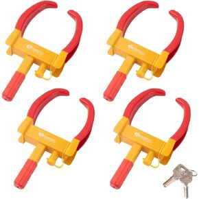 4 Pack Wheel Lock Universal Heavy Duty Security Trailer Wheel Locks Tire Anti Theft for Most Cars Motorcycle SUV Golf Boat with 3 Same Keys