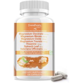 كبسولات جرين بيبول مغنيسيوم جليسينات 500 مجم، مع المالات والتورات والأكسيد وفيتامين د3 | 6 أنواع من الأعشاب | امتصاص عالي | الأعصاب والعضلات والنوم والهضم | نباتي، غير معدّل وراثيًا | 120 كبسولة in Kuwait