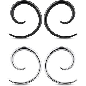 Longbeauty 4Pcs Ear Tapers Plugs Hanger Gauges Earrings Spiral Ear Stretching Kit Surgical Steel Expander Piercing Jewelry for Women Men 12G-2G