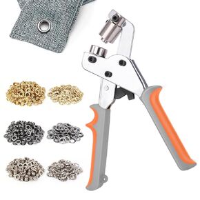 LAKIX Grommet Tool Kit, 3/8 Inch Eyelet Kit Press Pliers (10mm) Punch Hole Maker Manual Handheld Machine with 500pcs Grommets for Tarps Leather Paper Fabric Flag