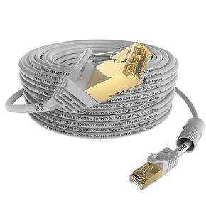Cat 8 Ethernet Cable 100 FT,High Speed Duty Poe Camera Long Ethernet Cable Copper 26AWG S/FTP PIMF Cat8 LAN Network Cable 40Gbps Gold Plated RJ45 outdoor Heavy Weatherproof Grey 1PCS（2&4PCS available)