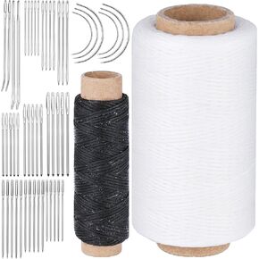 57pcs Leather Waxed Thread Sewing Kit, Waxed Thread 273 Yards (Khaki) and 32 Yards (White),Leather Sewing Thread Set with Hand Sewing Needles, for Leather Carpet Sofa Canvas Repair and Sewing