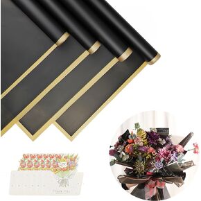 SELANTAG 20 Sheets Black Flower Wrapping Papers, Waterproof Bouquet Wrapping Paper Black, Black Floral Packaging Paper for Mother's Day, Wedding 22.8"x22.8"