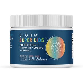 BIOHM Super Kids Superfood Powder + Probiotics - Delicious Berry Blast - 30 Servings - Beneficial Antioxidants & Omega-3 - Gluten Free, GMO Free, Dairy Free, No Artificial Ingredients, Vegetarian
