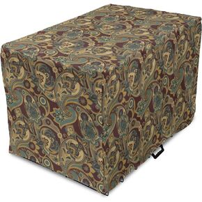 Ambesonne Paisley Dog Crate Cover, Iranian Hippie Themed Textured Floral Ornament Persian Art, Easy to Use Pet Kennel Cover for Cats & Medium Dogs, 24 Inch, Sand Brown Chocolate