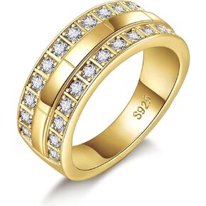 LOIPURI Mens Wedding Band 925 Sterling Silver Double Row Cubic Zirconia Engagement Rings 0.78CT Classic Round Cut Promise Wedding Rings for Him Size 8-12