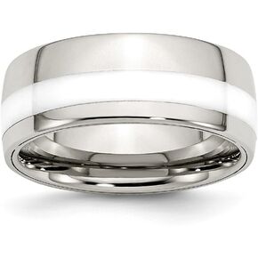 Solid Stainless Steel White Ceramic-Inlay 9.00mm Wedding Band Ring