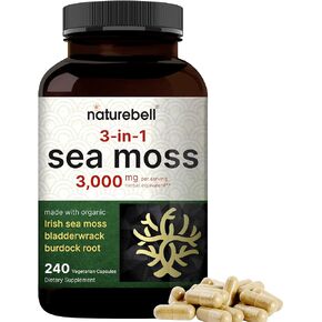 Irish Sea Moss Capsules, 3,000mg Per Serving, 240 Veggie Pills | Made with Organic Raw Powder, Plus Bladderwrack & Burdock Root, Sea Vegetable Complex – Immune & Thyroid Superfood Support – Non-GMO
