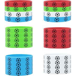 Honbay 24PCS Motivational Sports Ball Bracelets Soccer Bracelets Soccer Wristbands Silicone Stretch Wristband Rubber Bracelet Soccer Party Favors for Sports Events Sport Team Gift Birthday Party Gift