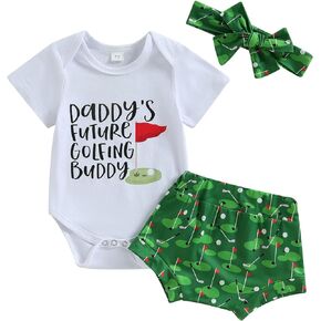 Newborn Baby Girl Golf Outfit Daddy's Future Golfing Buddy Golf Onesie Romper Golf Shorts Set 3Pcs Summer Clothes