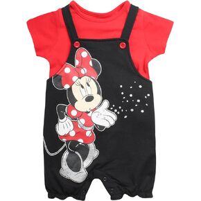 Disney Baby Girls' Romper - 2 Piece Overall T-Shirt Set : Minnie Mouse, Winnie The Pooh