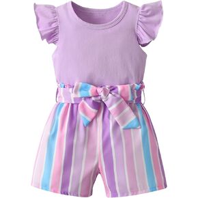Toddler Baby Girl Clothes Summer Ruffle Sleeve T-Shirt Tops Shorts Outfits Set in Kuwait