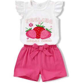 ملابس الفتيات الصغيرات من YOUNGER TREE، تي شيرت عباد الشمس + شورت بعقدة على شكل فيونكة مع مجموعة ملابس صيفية لطيفة للفتيات in Kuwait