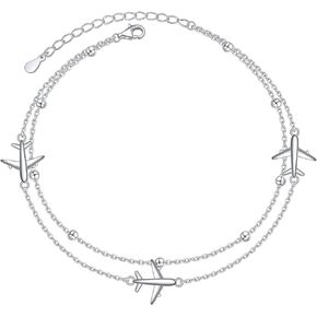 Yearace Airplane Necklace/Anklet S925 Sterling Silver Airplane Jelwery for Women Teen Girls Airplane Jelwery Gifts for Stewardess Flight Attendants Pilots World Travel Flight