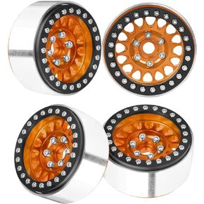 BRCatWPark RC 1.9 Beadlock Wheel Rims for 1/10 Axia1 SCX10 SCX10 II 90046 SCX10 III TRX4 D90 RC Crawler Car,Aluminum RC 1.9 Beadlock Wheel Rims,Orange