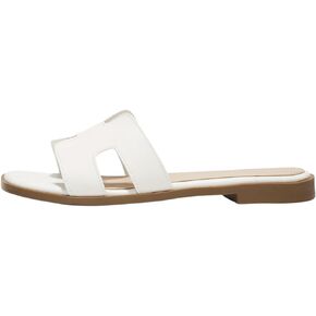 Fashion Flat Sandals for Women - Leather Womens Sandals with Memory Foam Insole - Summer Slip on Sandals Women - Comfortable Mules for Women Walking Sandals Women (Jannel)