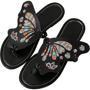 UTIKLIOU Women's Thong Flat Sandals Flip Flops Sandals Casual Slip on Comfortable Slide Sandals Butterfly Embroidered Summer Beach Dress Shoes