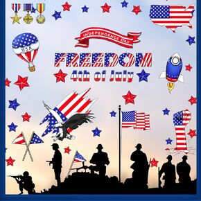 Patriotic Window Clings Stickers, Double-Sided USA Stars Shape Window Decals for 4th of July Celebrating Veterans Day, Independence Day School Party Supplies
