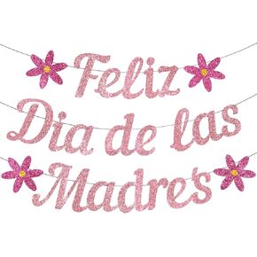 Feliz Dia De Las Madres Banner, NO-DIY Mexican Happy Mothers Day Banner Decorations, Glitter Feliz Dia De Las Madres Banner Spanish, Decoracion Para El Dia De Las Madres En Espanol Pink in Saudi Arabia