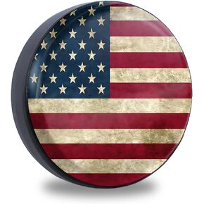 Retro American Flag Spare Tire Cover Fit for Jeep RV Truck SUV Travel Camper Trailer 14",15",16",17",Waterproof and Dustproof Protection Tires (15" for Diameter 27.5"-29.5"/69.85-74.92cm)