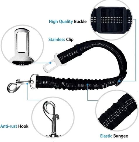 Adjustable Dog Seat Belts Nylon Pet Seat Belts with Durable Reflective Elastic Elastic Buffer in Saudi Arabia