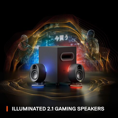 مكبرات صوت للألعاب SteelSeries Arena 7 RGB مضيئة 2.1 مع صوت جهير قوي ومضخم صوت وبلوتوث - متوافقة مع أجهزة الكمبيوتر الشخصية وبلاي ستيشن والهواتف المحمولة - أسود (متجدد) in Kuwait