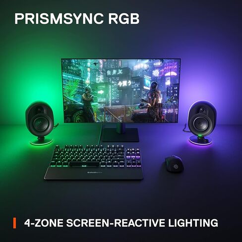 مكبرات صوت للألعاب SteelSeries Arena 7 RGB مضيئة 2.1 مع صوت جهير قوي ومضخم صوت وبلوتوث - متوافقة مع أجهزة الكمبيوتر الشخصية وبلاي ستيشن والهواتف المحمولة - أسود (متجدد) in Kuwait
