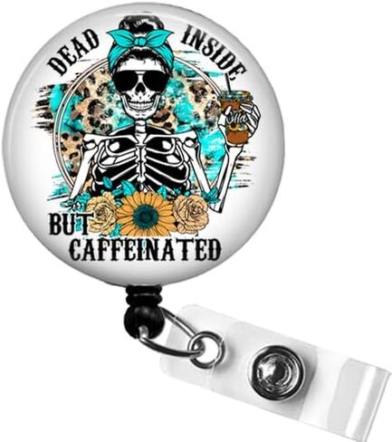 Dead Inside but Caffeinated Badge Reel, Funny Badge Reel, Dead Inside Skeleton ID Badge Holder, Funny Coffee Badge, Sarcastic Badge Clip in Saudi Arabia