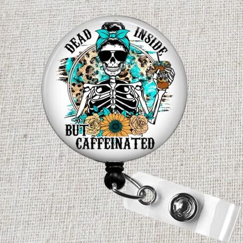 Dead Inside but Caffeinated Badge Reel, Funny Badge Reel, Dead Inside Skeleton ID Badge Holder, Funny Coffee Badge, Sarcastic Badge Clip in Saudi Arabia